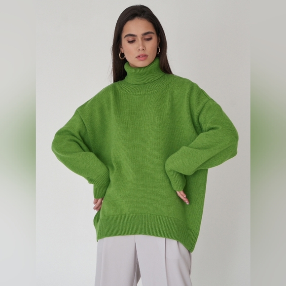 Green Chunky Knit Turtleneck Sweater - Picture 1 of 6